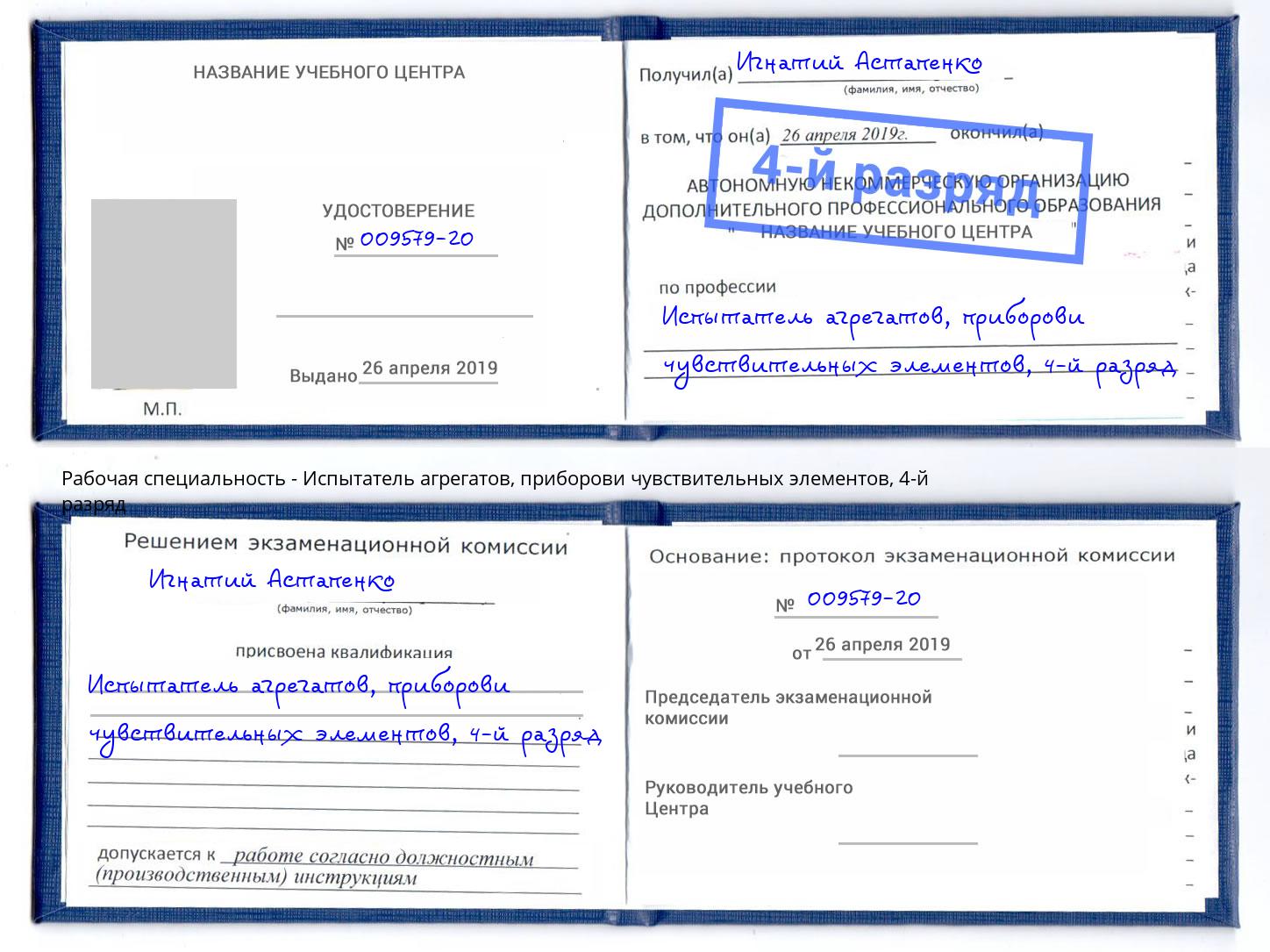 корочка 4-й разряд Испытатель агрегатов, приборови чувствительных элементов Усолье-Сибирское