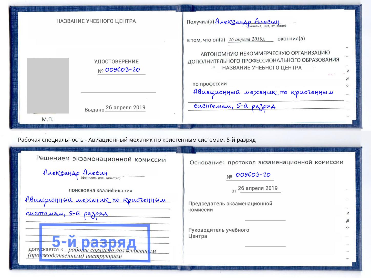 корочка 5-й разряд Авиационный механик по криогенным системам Усолье-Сибирское