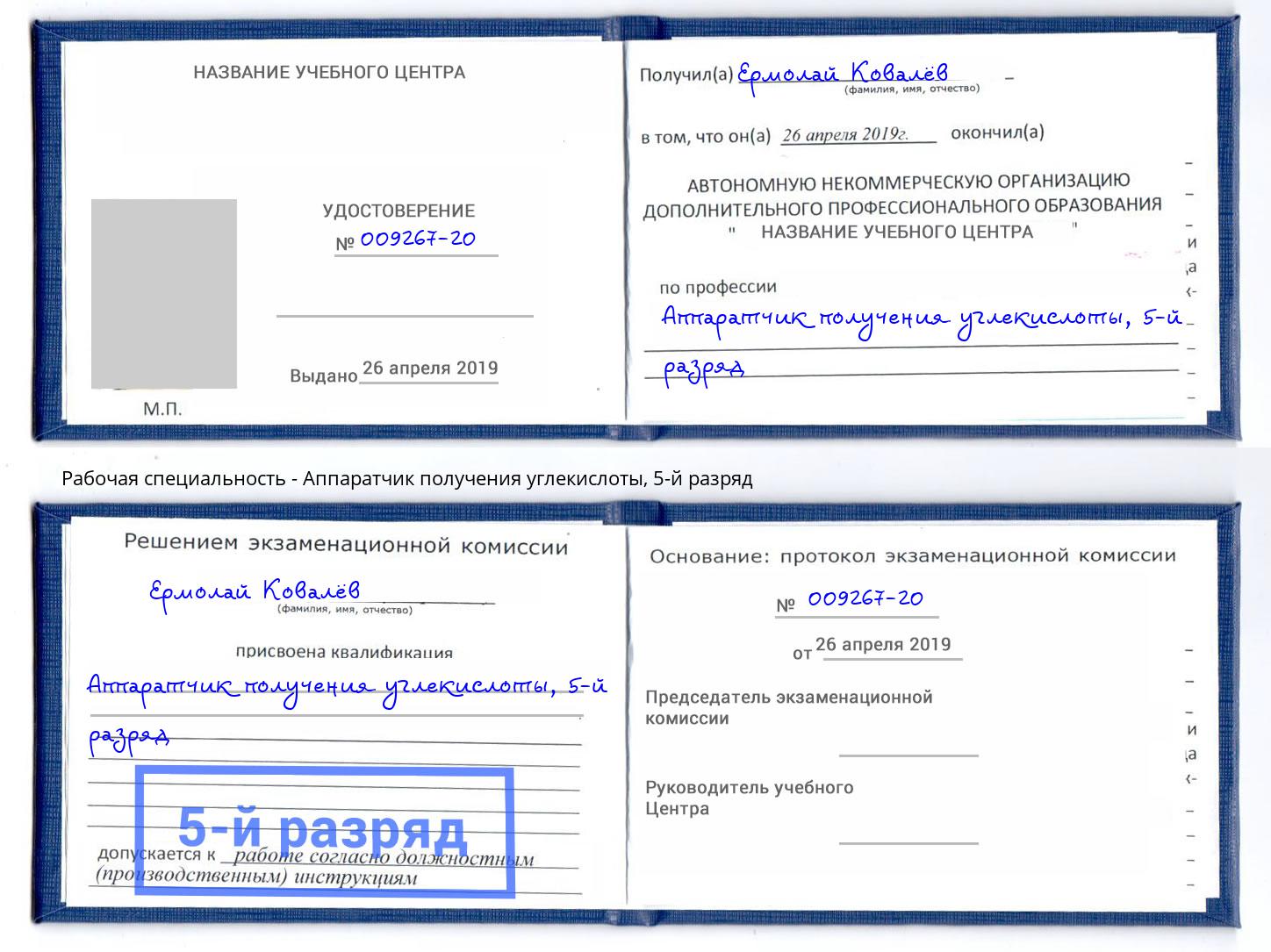 корочка 5-й разряд Аппаратчик получения углекислоты Усолье-Сибирское
