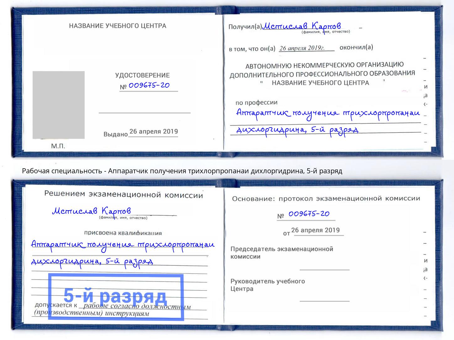 корочка 5-й разряд Аппаратчик получения трихлорпропанаи дихлоргидрина Усолье-Сибирское