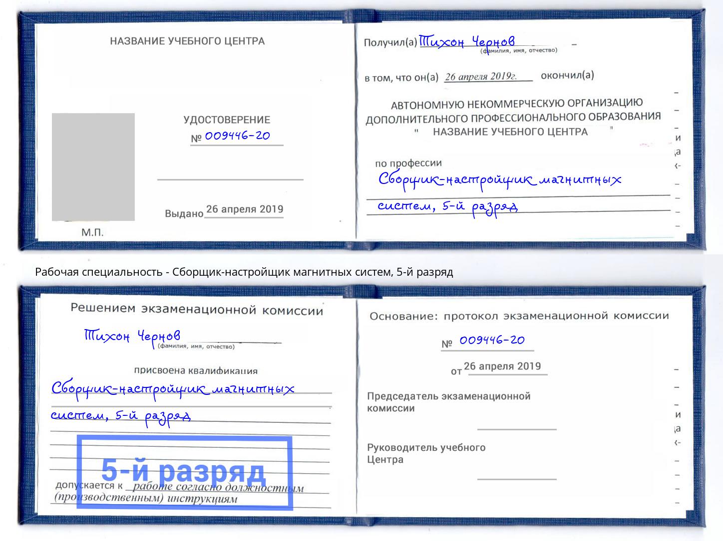 корочка 5-й разряд Сборщик-настройщик магнитных систем Усолье-Сибирское