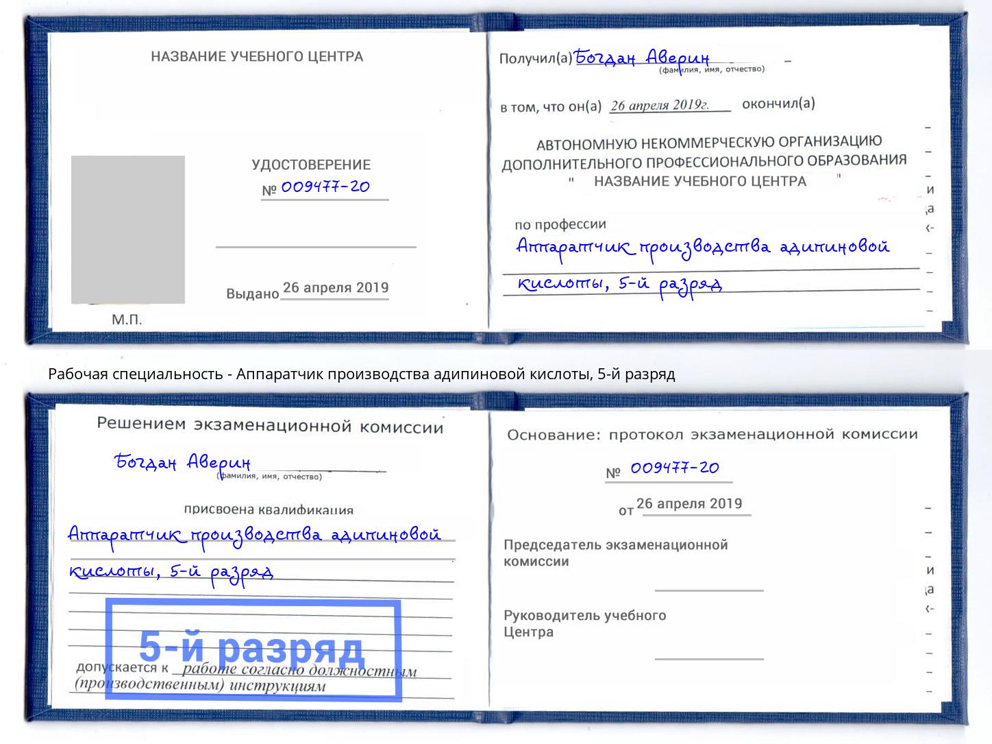корочка 5-й разряд Аппаратчик производства адипиновой кислоты Усолье-Сибирское