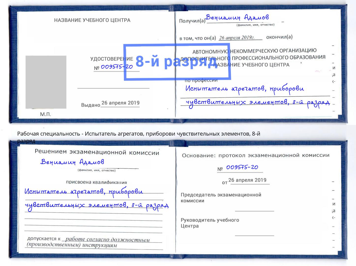 корочка 8-й разряд Испытатель агрегатов, приборови чувствительных элементов Усолье-Сибирское